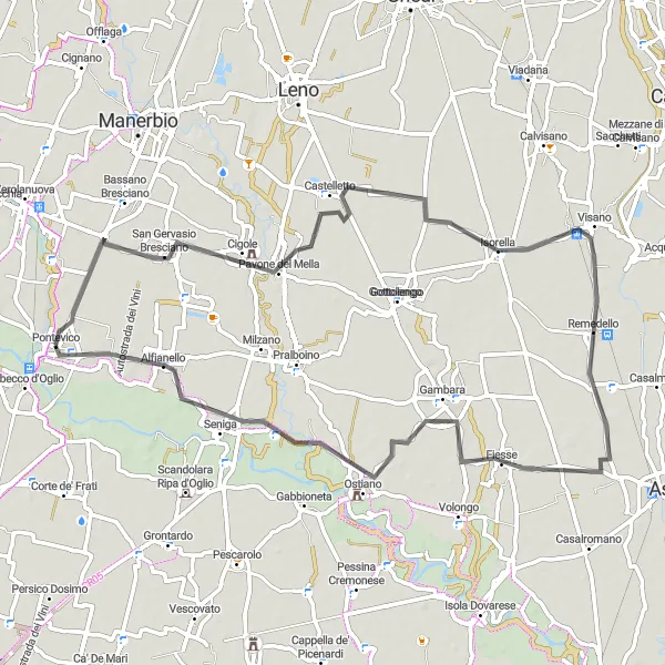 Miniaturní mapa "Road cyklistika poblíž Pontevico" inspirace pro cyklisty v oblasti Lombardia, Italy. Vytvořeno pomocí plánovače tras Tarmacs.app