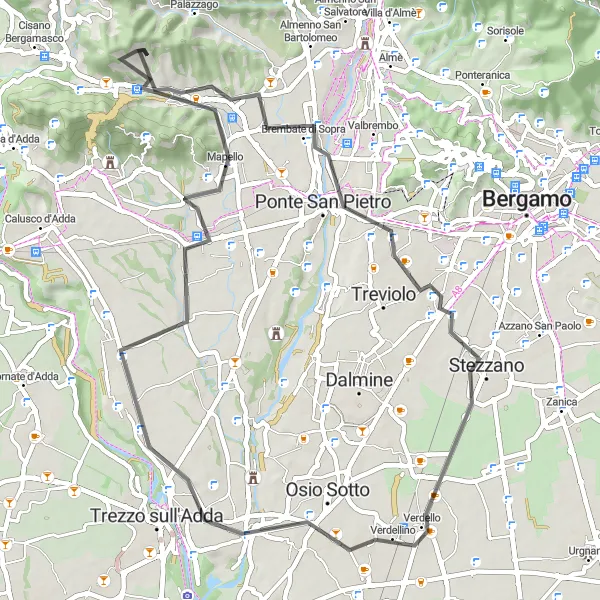 Map miniature of "The Ghignoletti Triumph" cycling inspiration in Lombardia, Italy. Generated by Tarmacs.app cycling route planner