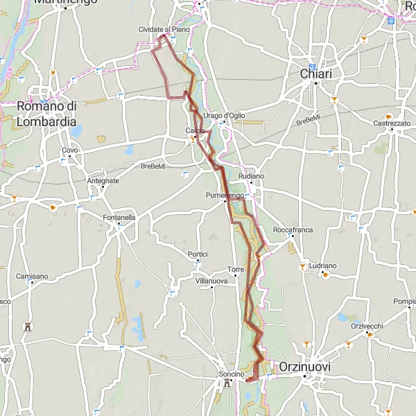 Miniature de la carte de l'inspiration cycliste "Tour de Lombardie en Gravier" dans la Lombardia, Italy. Générée par le planificateur d'itinéraire cycliste Tarmacs.app