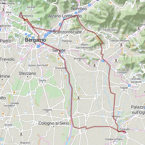 Miniature de la carte de l'inspiration cycliste "Circuit des Collines de Bergame" dans la Lombardia, Italy. Générée par le planificateur d'itinéraire cycliste Tarmacs.app