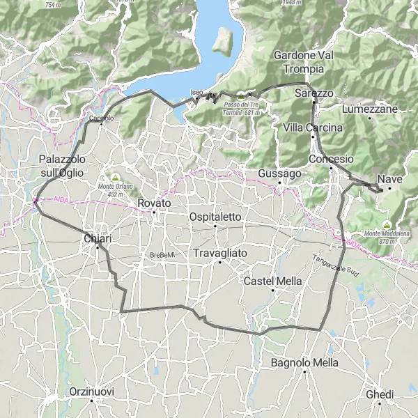 Karten-Miniaturansicht der Radinspiration "Rennradtour durch pittoreske Dörfer und historische Stätten" in Lombardia, Italy. Erstellt vom Tarmacs.app-Routenplaner für Radtouren