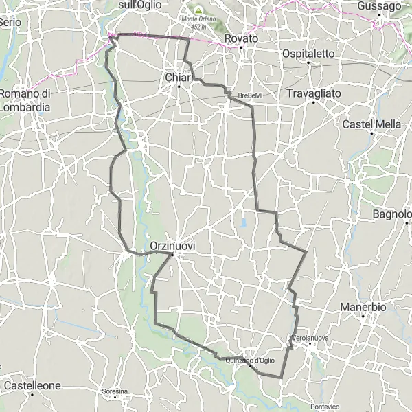 Karten-Miniaturansicht der Radinspiration "Rundtour von Pontoglio nach Verolavecchia" in Lombardia, Italy. Erstellt vom Tarmacs.app-Routenplaner für Radtouren