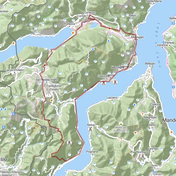 Mapa miniatúra "Gravelová trasa blízko Porlezzy" cyklistická inšpirácia v Lombardia, Italy. Vygenerované cyklistickým plánovačom trás Tarmacs.app