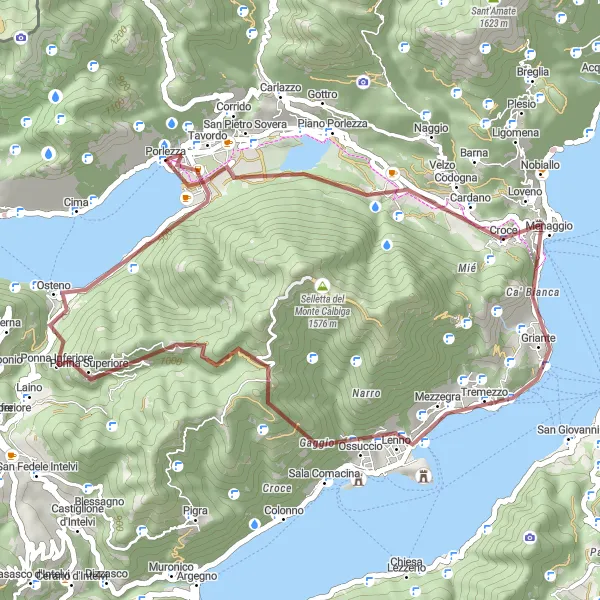 Miniatua del mapa de inspiración ciclista "Ruta de Grava de Porlezza a Lago di Lugano" en Lombardia, Italy. Generado por Tarmacs.app planificador de rutas ciclistas