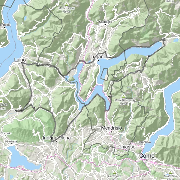 Map miniature of "Scenic Route through Osteno to Luino" cycling inspiration in Lombardia, Italy. Generated by Tarmacs.app cycling route planner