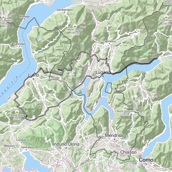 Miniatua del mapa de inspiración ciclista "Ruta por carretera hacia el Monte Bre" en Lombardia, Italy. Generado por Tarmacs.app planificador de rutas ciclistas