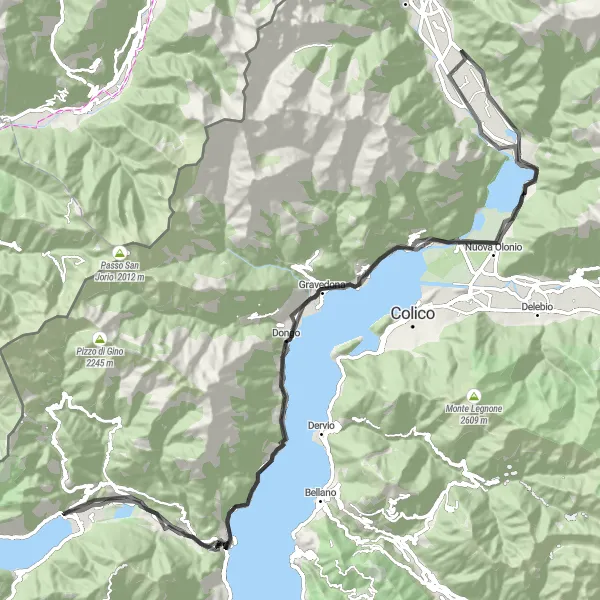 Miniatura della mappa di ispirazione al ciclismo "Tra Menaggio e Corrido" nella regione di Lombardia, Italy. Generata da Tarmacs.app, pianificatore di rotte ciclistiche