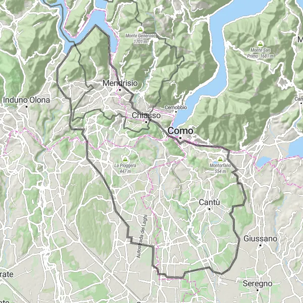 Karttaminiaatyyri "Porto Ceresio - Besano - Porto Ceresio" pyöräilyinspiraatiosta alueella Lombardia, Italy. Luotu Tarmacs.app pyöräilyreittisuunnittelijalla