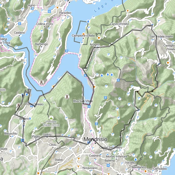 Mapa miniatúra "Okruh cez Cuasso al Monte a Monte Sant'Elia" cyklistická inšpirácia v Lombardia, Italy. Vygenerované cyklistickým plánovačom trás Tarmacs.app