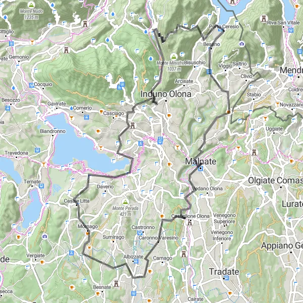 Mapa miniatúra "Cyklistická trasa okolo jezera Varese" cyklistická inšpirácia v Lombardia, Italy. Vygenerované cyklistickým plánovačom trás Tarmacs.app