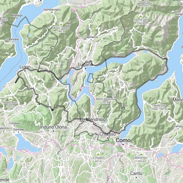 Miniaturní mapa "Kolem jezera Lugano a Como" inspirace pro cyklisty v oblasti Lombardia, Italy. Vytvořeno pomocí plánovače tras Tarmacs.app