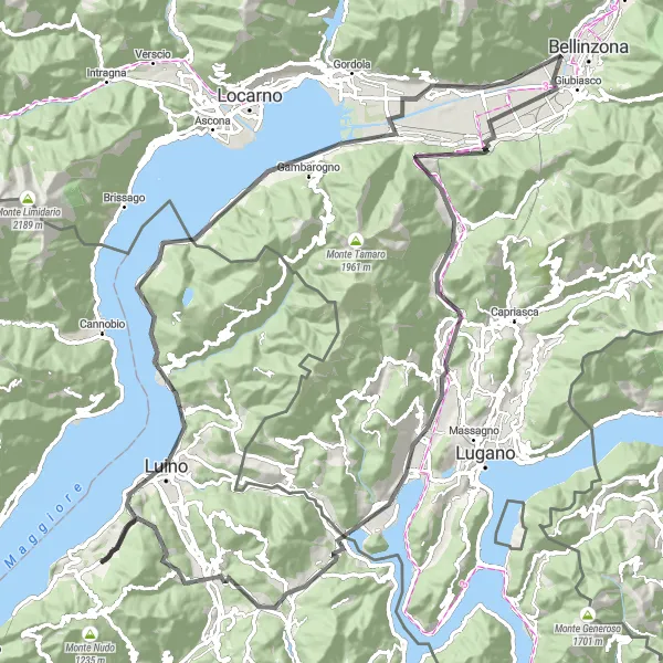 Mapa miniatúra "Cyklotúra okolo Porto Valtravaglia" cyklistická inšpirácia v Lombardia, Italy. Vygenerované cyklistickým plánovačom trás Tarmacs.app