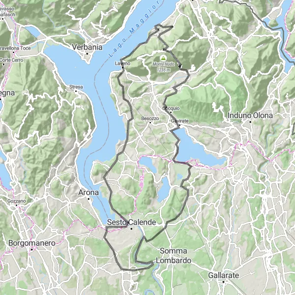 Miniatura della mappa di ispirazione al ciclismo "Giro dei Laghi - Porto Valtravaglia" nella regione di Lombardia, Italy. Generata da Tarmacs.app, pianificatore di rotte ciclistiche