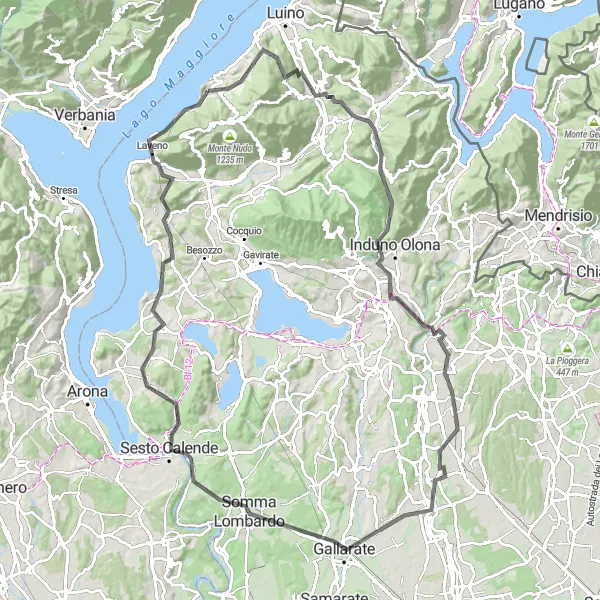Map miniature of "Majestic Varese Loop" cycling inspiration in Lombardia, Italy. Generated by Tarmacs.app cycling route planner