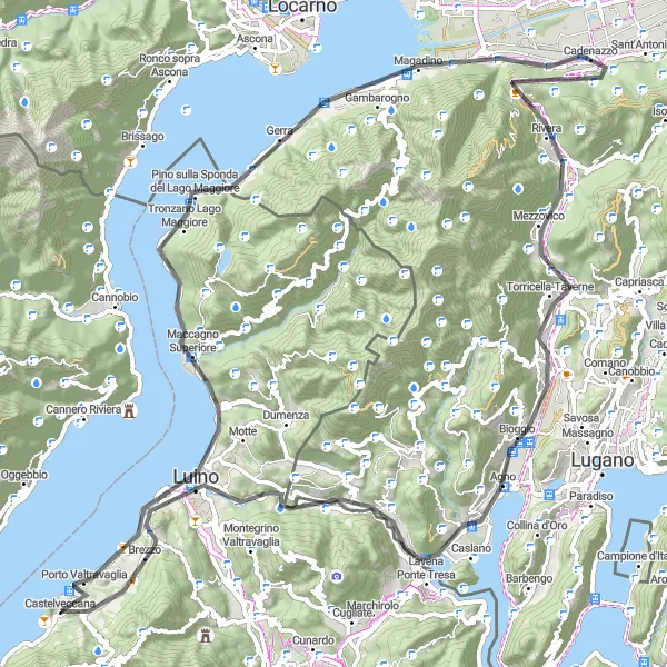 Miniatua del mapa de inspiración ciclista "Ruta relajante por la costa del Lago Maggiore" en Lombardia, Italy. Generado por Tarmacs.app planificador de rutas ciclistas