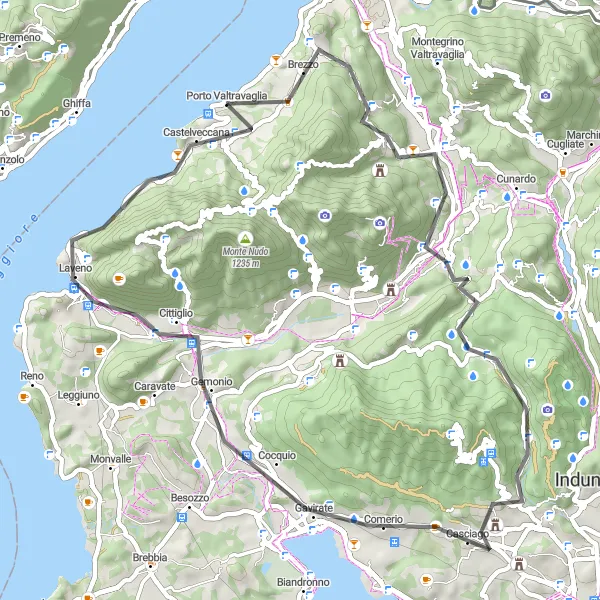 Miniatura della mappa di ispirazione al ciclismo "Giro panoramico del Lago Maggiore" nella regione di Lombardia, Italy. Generata da Tarmacs.app, pianificatore di rotte ciclistiche