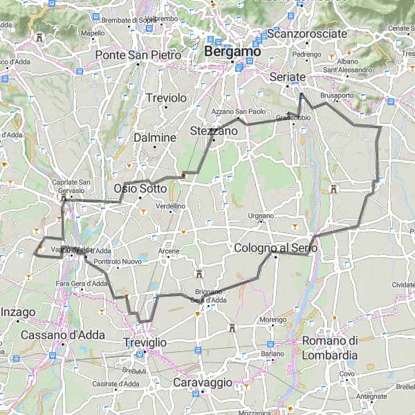 Miniatuurkaart van de fietsinspiratie "Verkenning van Brembate en Brignano Gera d'Adda" in Lombardia, Italy. Gemaakt door de Tarmacs.app fietsrouteplanner