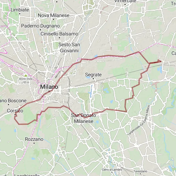 Miniaturní mapa "Gravelová cyklostezka Peschiera Borromeo - Gorgonzola" inspirace pro cyklisty v oblasti Lombardia, Italy. Vytvořeno pomocí plánovače tras Tarmacs.app