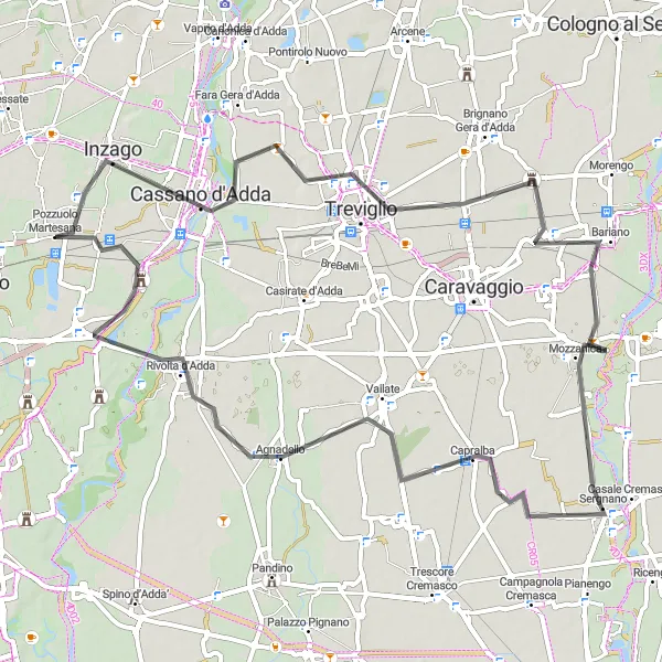 Map miniature of "Pozzuolo Martesana Loop" cycling inspiration in Lombardia, Italy. Generated by Tarmacs.app cycling route planner