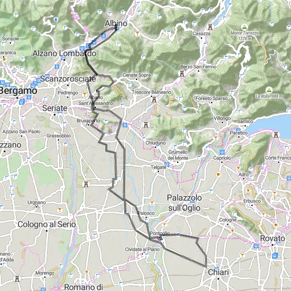 Kartminiatyr av "Pradalunga - Monte San Giorgio" cykelinspiration i Lombardia, Italy. Genererad av Tarmacs.app cykelruttplanerare