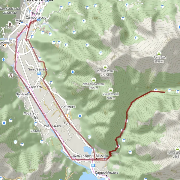 Miniatua del mapa de inspiración ciclista "Ruta de gravilla a Codera y Piz Tripartusa" en Lombardia, Italy. Generado por Tarmacs.app planificador de rutas ciclistas
