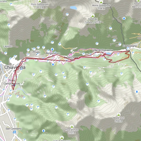 Miniaturní mapa "Gravelový okruh kolem Prata Camportaccio" inspirace pro cyklisty v oblasti Lombardia, Italy. Vytvořeno pomocí plánovače tras Tarmacs.app