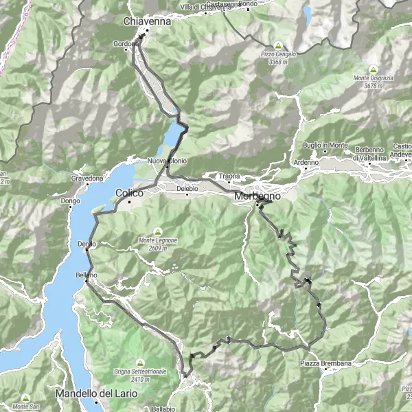 Miniatua del mapa de inspiración ciclista "Ruta en carretera a Morbegno y Monte Baitridana" en Lombardia, Italy. Generado por Tarmacs.app planificador de rutas ciclistas