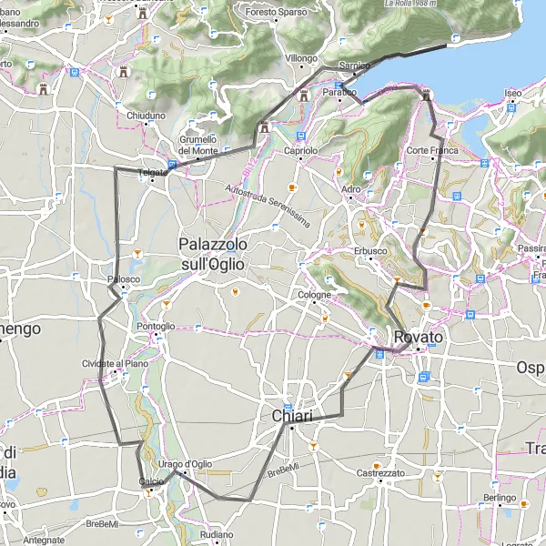 Zemljevid v pomanjšavi "Okoliških vasic in jezer" kolesarske inspiracije v Lombardia, Italy. Generirano z načrtovalcem kolesarskih poti Tarmacs.app