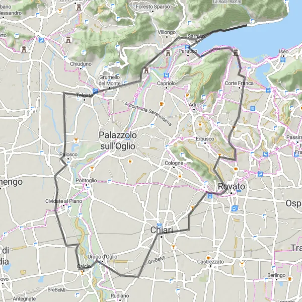 Kartminiatyr av "Rundtur från Predore till Grumello del Monte" cykelinspiration i Lombardia, Italy. Genererad av Tarmacs.app cykelruttplanerare