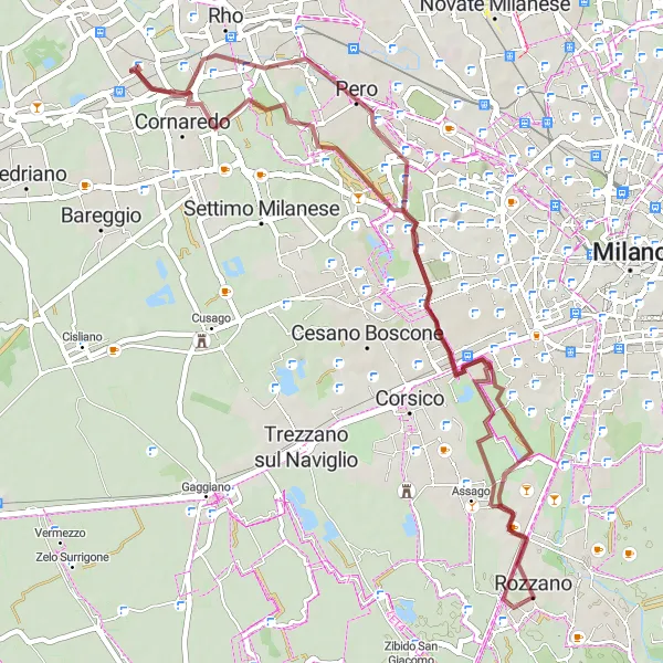 Map miniature of "Gravel Route near Pregnana Milanese" cycling inspiration in Lombardia, Italy. Generated by Tarmacs.app cycling route planner