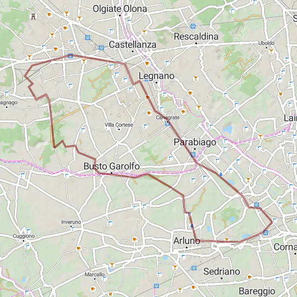 Map miniature of "Gravel Route to Busto Arsizio" cycling inspiration in Lombardia, Italy. Generated by Tarmacs.app cycling route planner