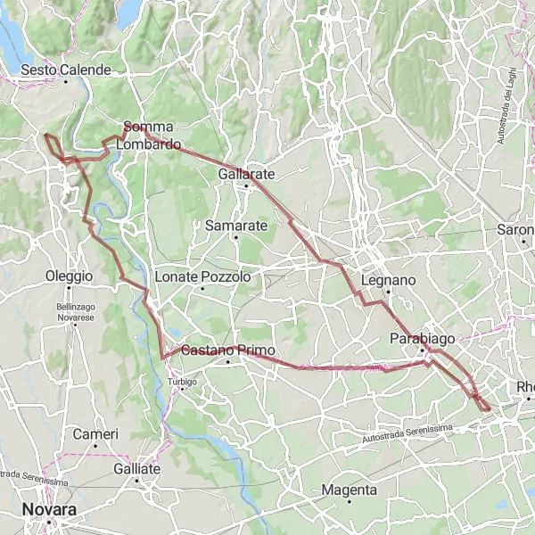 Kartminiatyr av "Lombardias Grusvägsäventyr" cykelinspiration i Lombardia, Italy. Genererad av Tarmacs.app cykelruttplanerare