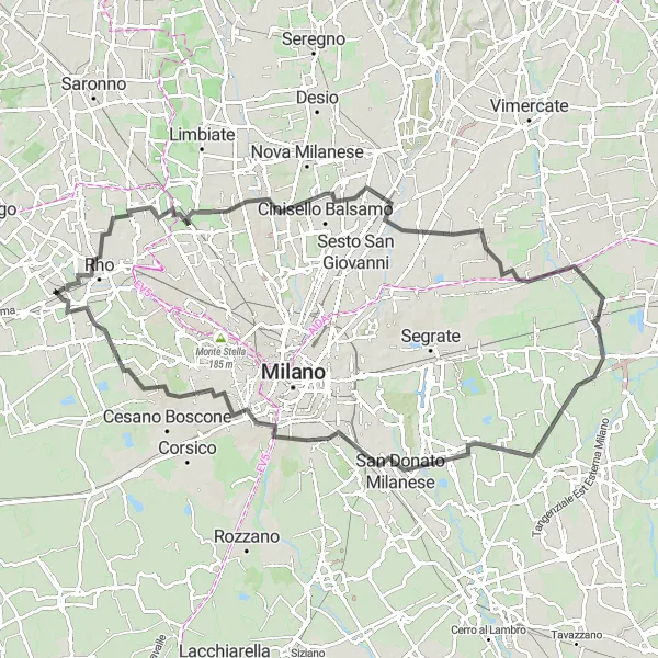 Miniatua del mapa de inspiración ciclista "Ruta de Ciclismo por el Gran Canal de Milán" en Lombardia, Italy. Generado por Tarmacs.app planificador de rutas ciclistas