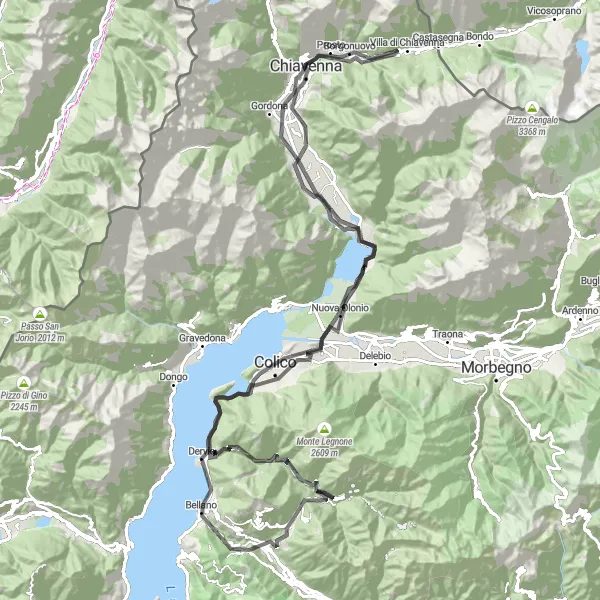 Miniatua del mapa de inspiración ciclista "Ruta de ciclismo de 136 km en carretera desde Premana" en Lombardia, Italy. Generado por Tarmacs.app planificador de rutas ciclistas