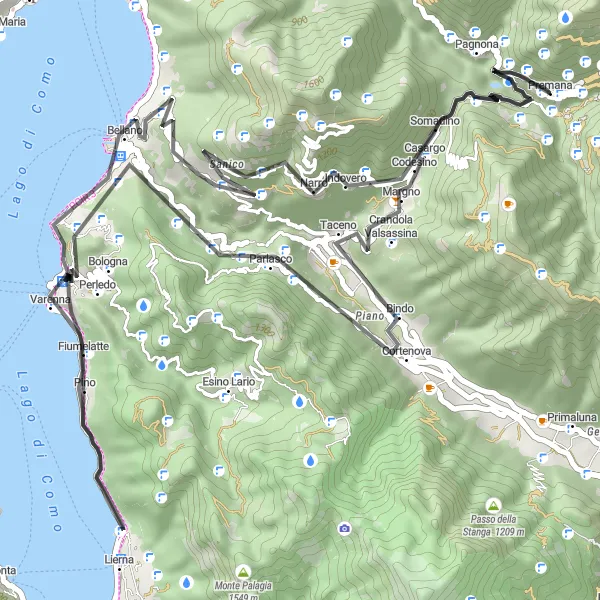 Miniatura della mappa di ispirazione al ciclismo "Giro delle Montagne Lariane" nella regione di Lombardia, Italy. Generata da Tarmacs.app, pianificatore di rotte ciclistiche