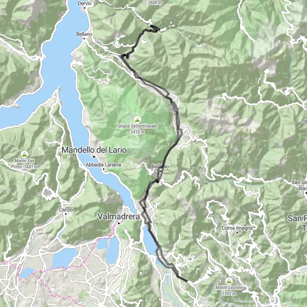 Mapa miniatúra "Trasa cez horské zákutia" cyklistická inšpirácia v Lombardia, Italy. Vygenerované cyklistickým plánovačom trás Tarmacs.app