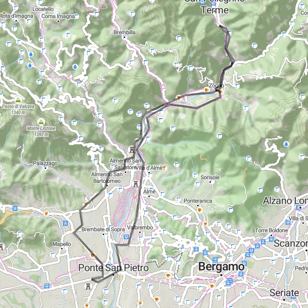 Miniaturní mapa "Výstup na Monte Tassera" inspirace pro cyklisty v oblasti Lombardia, Italy. Vytvořeno pomocí plánovače tras Tarmacs.app