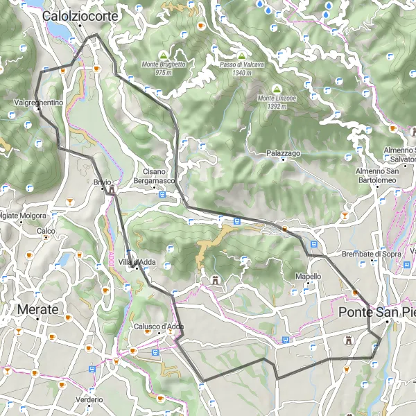 Miniature de la carte de l'inspiration cycliste "Escapade pittoresque à travers les collines de Lombardie" dans la Lombardia, Italy. Générée par le planificateur d'itinéraire cycliste Tarmacs.app