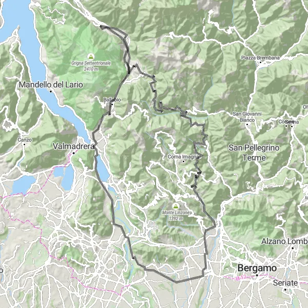 Miniature de la carte de l'inspiration cycliste "Escapade alpine" dans la Lombardia, Italy. Générée par le planificateur d'itinéraire cycliste Tarmacs.app