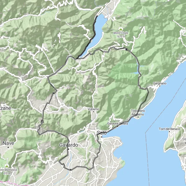 Miniatua del mapa de inspiración ciclista "Desafío en Carretera: Brescia a Lago de Garda" en Lombardia, Italy. Generado por Tarmacs.app planificador de rutas ciclistas