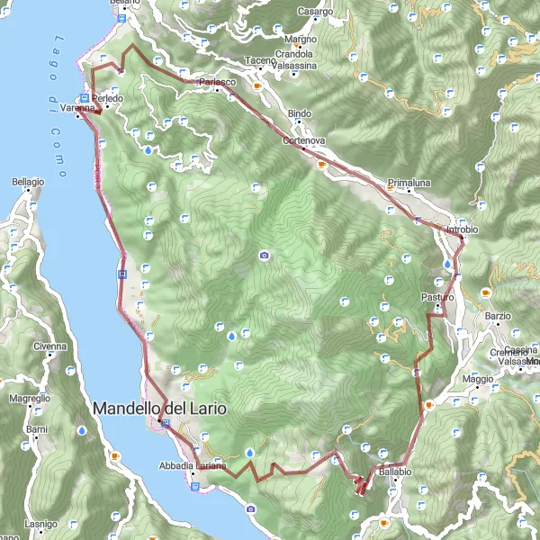 Miniatura della mappa di ispirazione al ciclismo "Giro Gravel dei Laghi" nella regione di Lombardia, Italy. Generata da Tarmacs.app, pianificatore di rotte ciclistiche