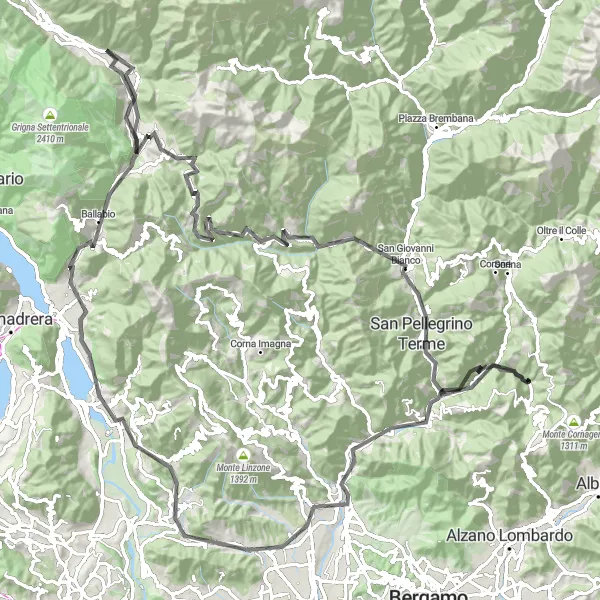 Miniaturní mapa "Významná cyklotrasa kolem Primaluna" inspirace pro cyklisty v oblasti Lombardia, Italy. Vytvořeno pomocí plánovače tras Tarmacs.app
