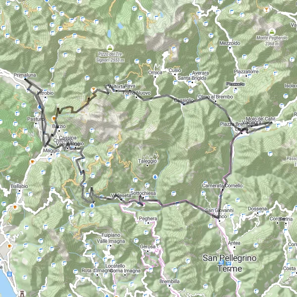 Kartminiatyr av "Oppdag de pittoreske veiene i Lombardia" sykkelinspirasjon i Lombardia, Italy. Generert av Tarmacs.app sykkelrutoplanlegger