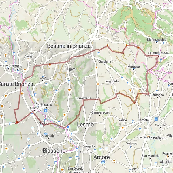 Miniatuurkaart van de fietsinspiratie "Gravelroute naar Sovico en Terrazza Belvedere" in Lombardia, Italy. Gemaakt door de Tarmacs.app fietsrouteplanner