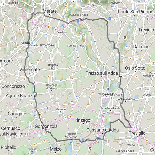 Miniatuurkaart van de fietsinspiratie "Wegroute naar Monte Robbio en Geromìna" in Lombardia, Italy. Gemaakt door de Tarmacs.app fietsrouteplanner