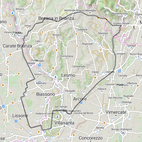 Kartminiatyr av "Kort cykeltur till San Giorgio al Lambro och Lomaniga" cykelinspiration i Lombardia, Italy. Genererad av Tarmacs.app cykelruttplanerare