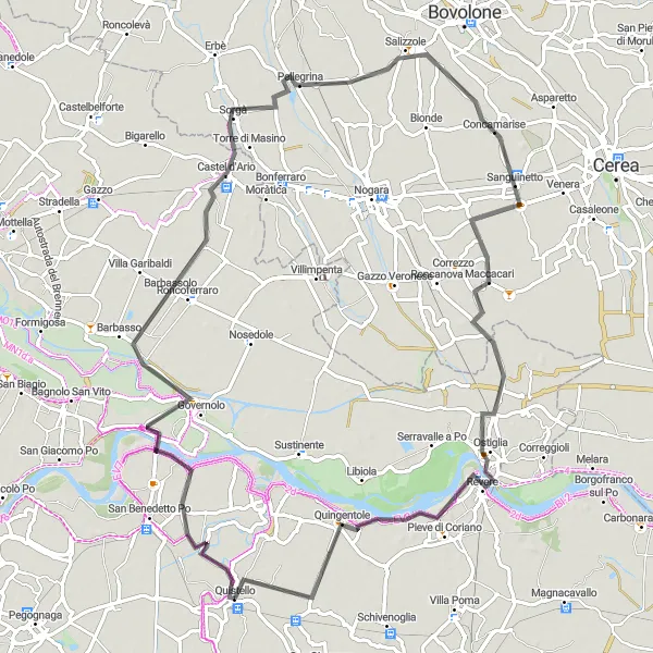 Miniatura della mappa di ispirazione al ciclismo "Il giro delle sponde del fiume Po" nella regione di Lombardia, Italy. Generata da Tarmacs.app, pianificatore di rotte ciclistiche