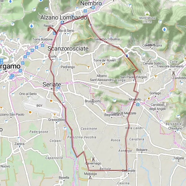 Miniatura della mappa di ispirazione al ciclismo "Scoperta di Alzano Lombardo e Grumello in Mountain Bike" nella regione di Lombardia, Italy. Generata da Tarmacs.app, pianificatore di rotte ciclistiche