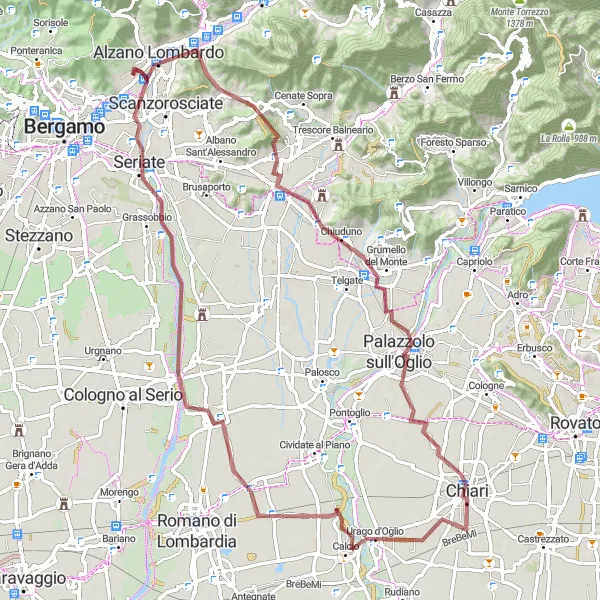 Miniatura della mappa di ispirazione al ciclismo "Avventura ciclistica tra Alzano Lombardo e Torre Boldone" nella regione di Lombardia, Italy. Generata da Tarmacs.app, pianificatore di rotte ciclistiche