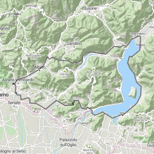 Miniaturní mapa "Okruh s výhledy kolem Ranica" inspirace pro cyklisty v oblasti Lombardia, Italy. Vytvořeno pomocí plánovače tras Tarmacs.app
